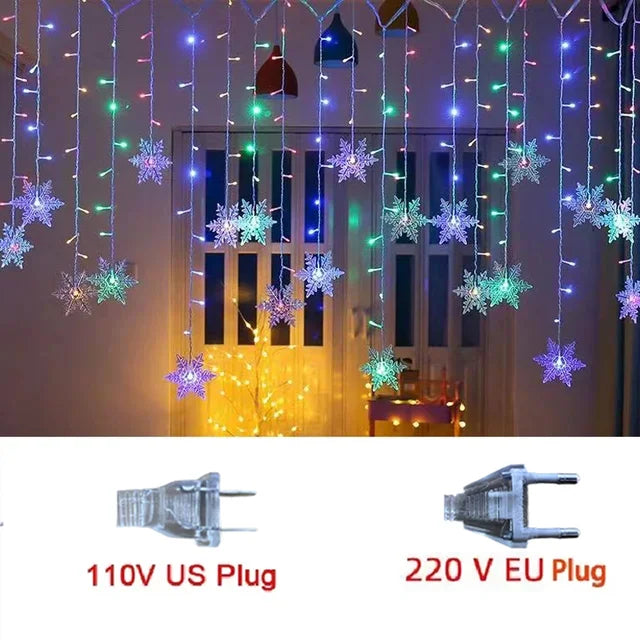 LED Snowflake String Lights 320cm Decorative Curtain Festive Lighting for Outdoor Use IP44 Waterproof Ambience | Sansoti