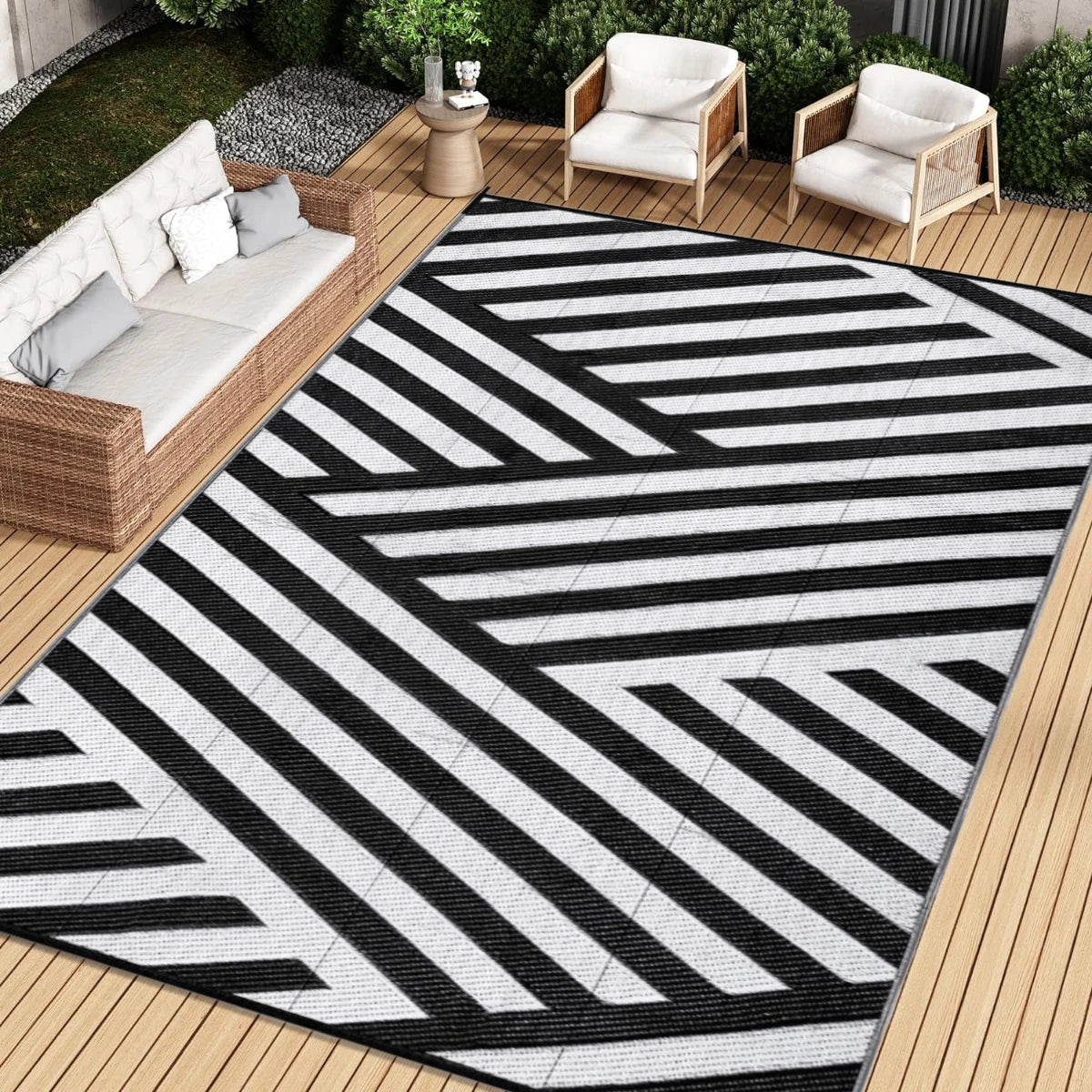 Reversible Outdoor Rug Polypropylene Waterproof Patio Mat Garden Rug Picnic Mat Double-Sided Woven 274x366cm | Sansoti