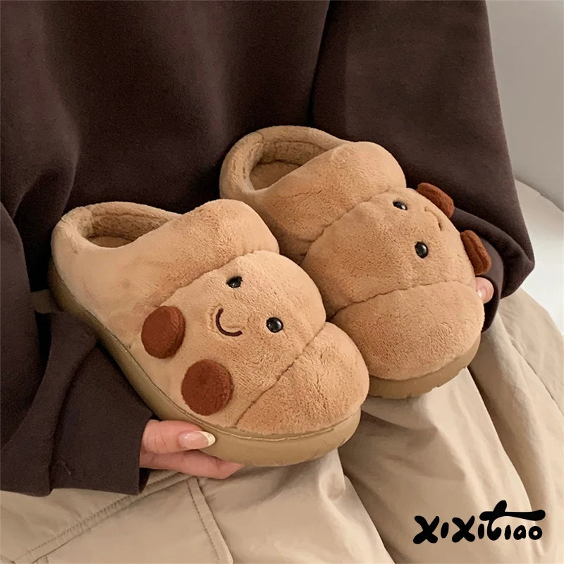 Croissant-Plüschhausschuhe, Unisex, rutschfest, warme Winterschuhe für drinnen, weiche und bequeme Pantoffeln | Sansoti