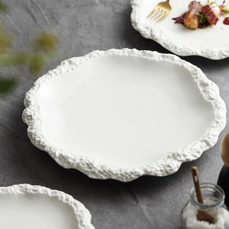 Ceramic Plate with Rock Texture Edge Finish – For Table Decoration and Daily Use | Sansoti