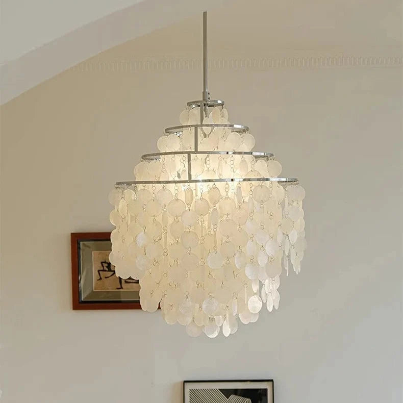 Round Shell Chandelier Gold Silver LED Living Room Dining Room Bedroom Hotel Lobby Stairwell Parlor | Sansoti