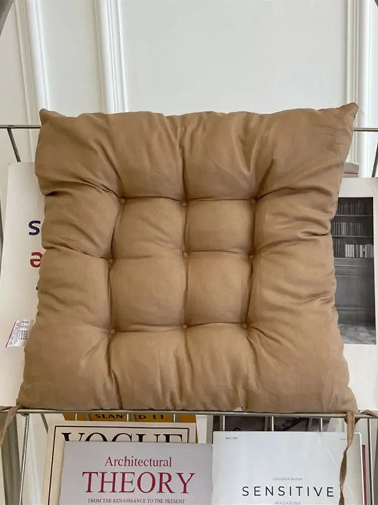 Coussin d’assise carré 40x40 cm marron, aspect lin, rembourrage en coton, pour chaise, chaise de bureau, chaise de salle à manger ou balcon | Sansoti