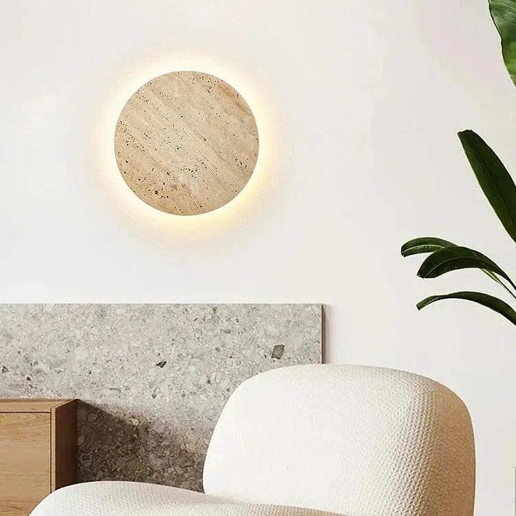 Aplique redondo de travertino LED moderno de piedra natural Ø23 Ø30 | Sansoti