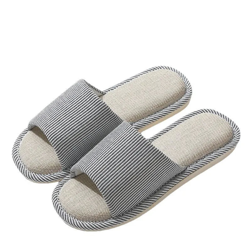 Linen Unisex House Slippers Lightweight Indoor Open Sole Breathable Comfortable Slippers Four Seasons | Sansoti