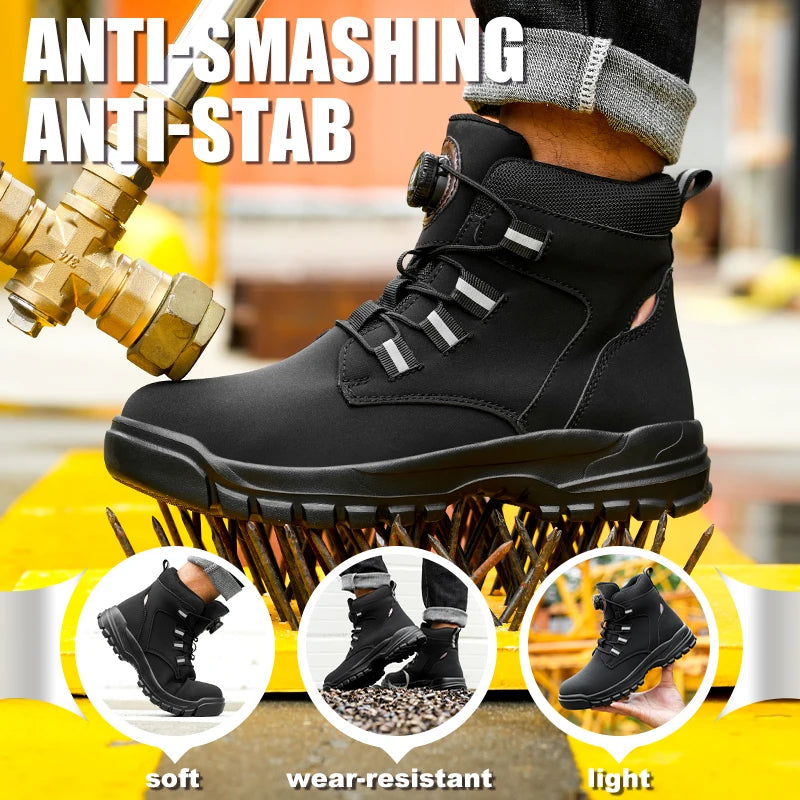 Arbeitsstiefel mit verstärkter Zehenkappe, wasserdicht, hoch, schwarz, braun, gelb, Sicherheitsschuh für Herren, robust und bequem | Sansoti