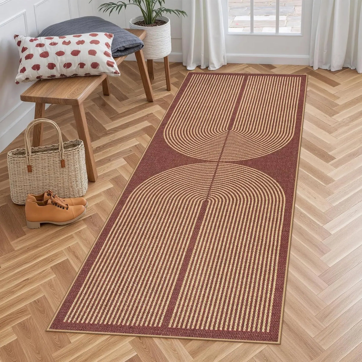 Loper fluwelen gangpad met antislip geometrisch patroon voor hal keuken wasruimte balkon 60x120-300cm | Sansoti