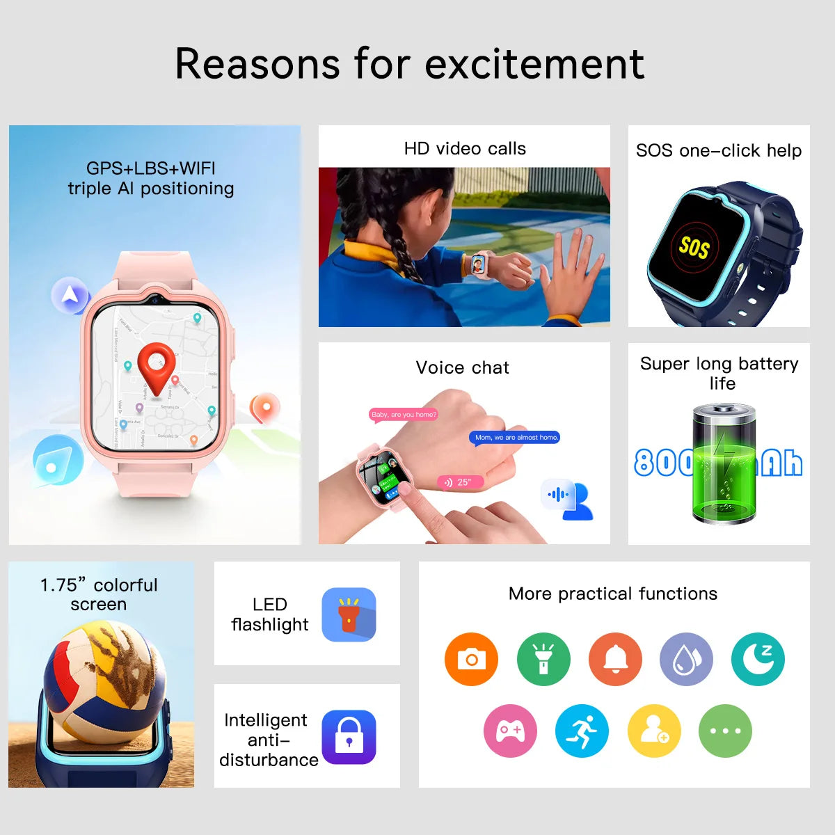 Kinderhorloge met GPS-tracking videobellen 4G drievoudige positionering zaklamp waterdicht smartwatch | Sansoti
