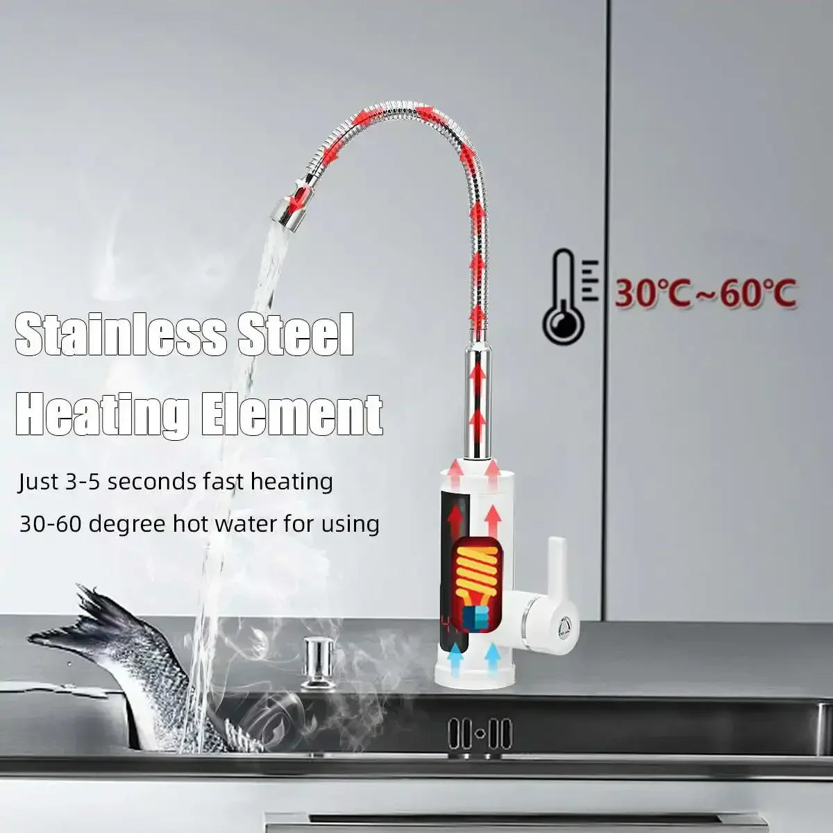 Elektrischer Warmwasserhahn 3000W mit direkter Durchlauferhitzung | Sansoti