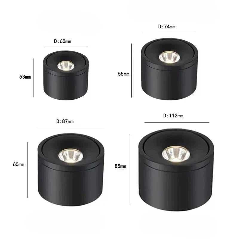 Dimmable Ceiling Spot Light 20W Black Surface-Mounted Cast Aluminium 7,4 cm Rotatable Warm White 3000K or Cool White 6000K CRI Ra90 | Sansoti