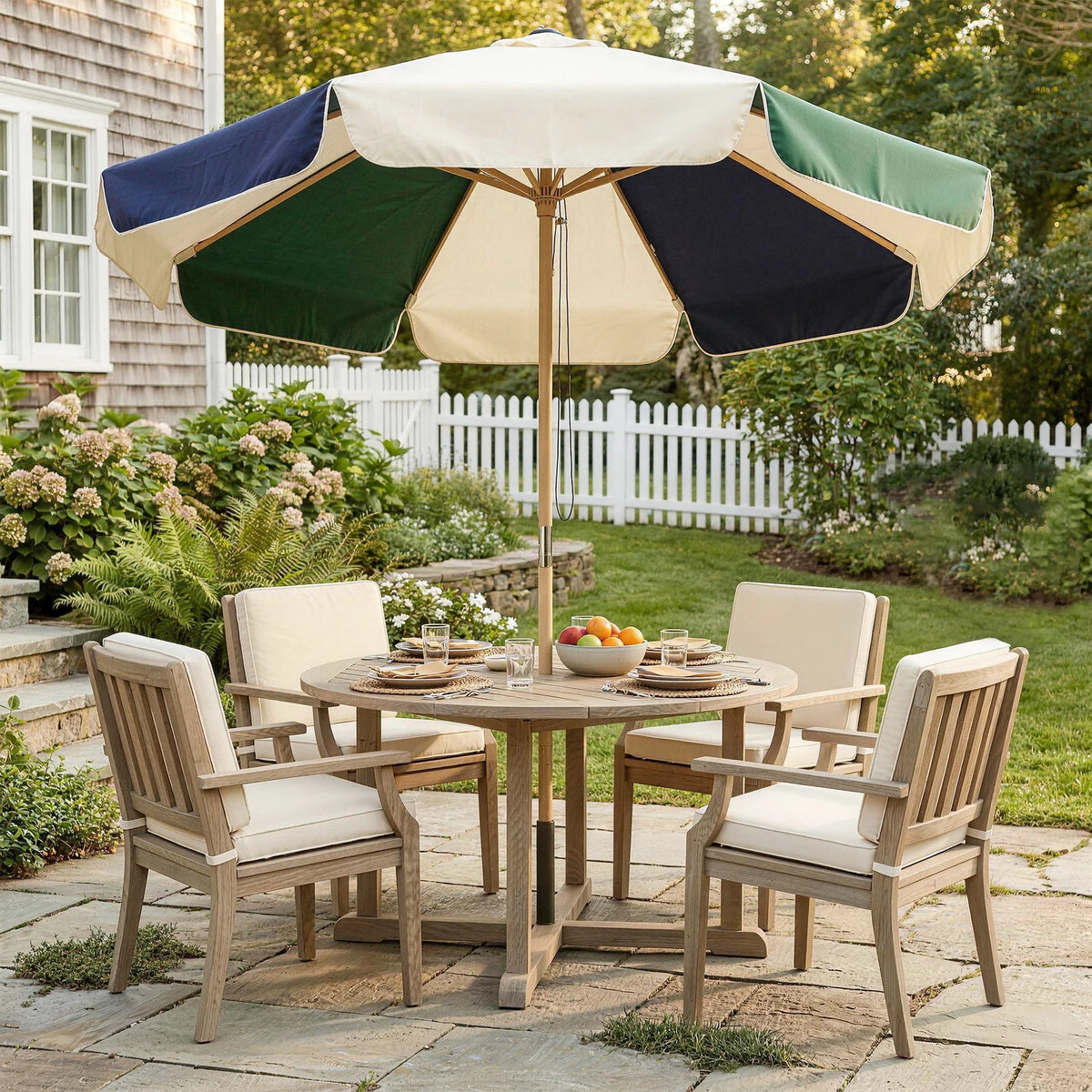 Garden parasol Ø230cm Two-tone Dark Green Cream UPF30+ Pulley System Patio Cover Beach Garden Balcony | Sansoti