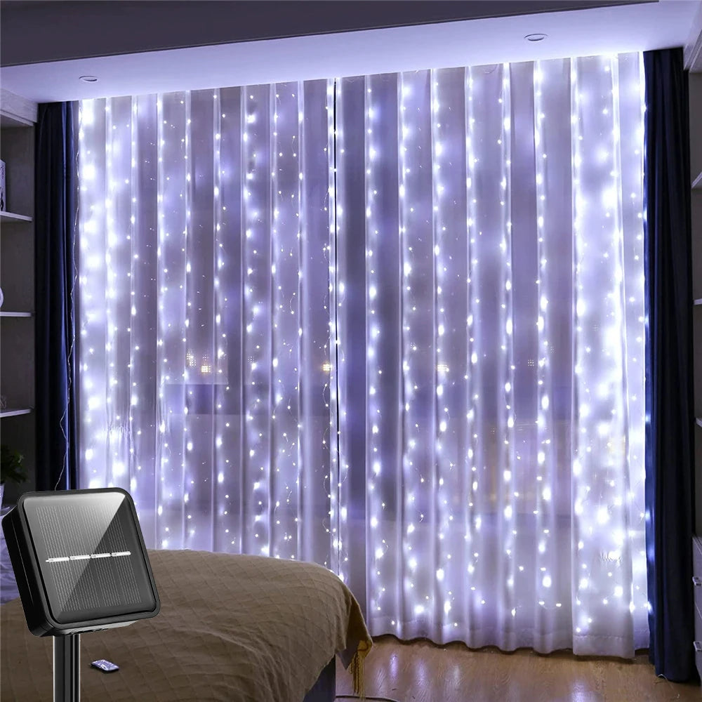 Gordijnverlichting Solar 300 LED Waterbestendig Warm Wit of Multicolor Tuindecoratie Feestverlichting | Sansoti