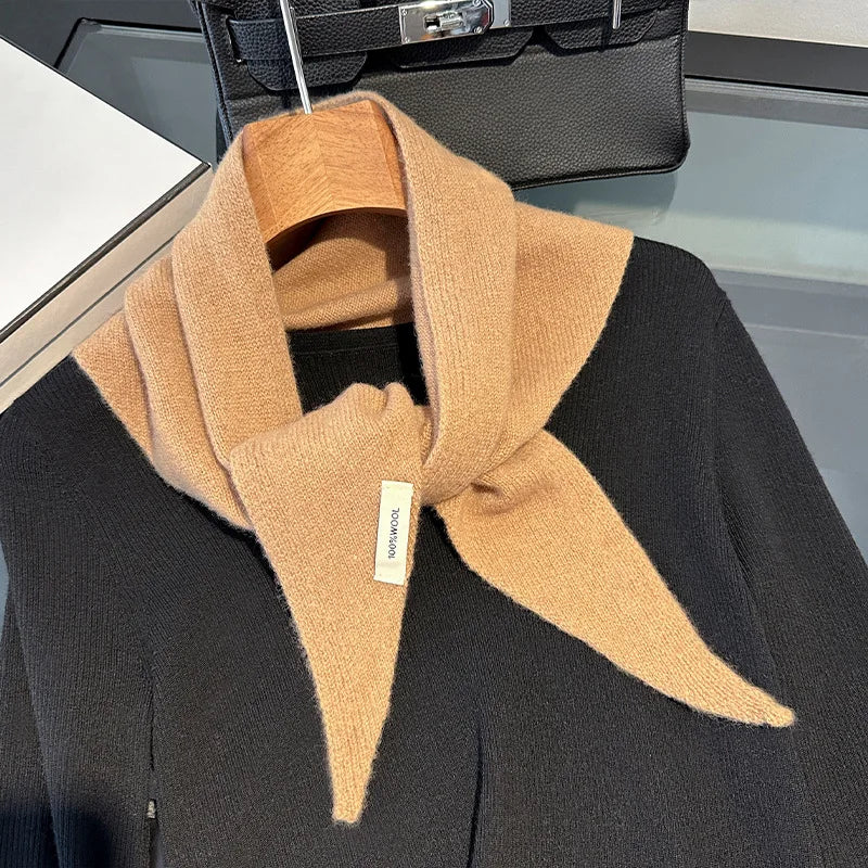 Driehoekige Wollen Sjaal 100% Natuurlijke Wol Dikke Wintersjaal Effen Kleuren Gebreid Dames Omslagdoek | Sansoti