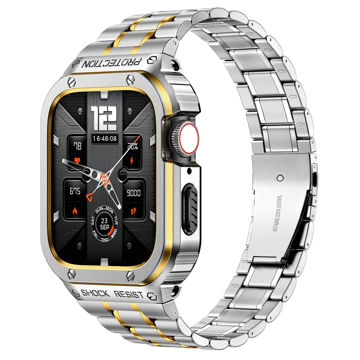 Roestvrijstalen Horlogeband met Beschermhoes 45mm 44mm Smartwatch Accessoire Zwart Zilver Goud Stijlvol | Sansoti