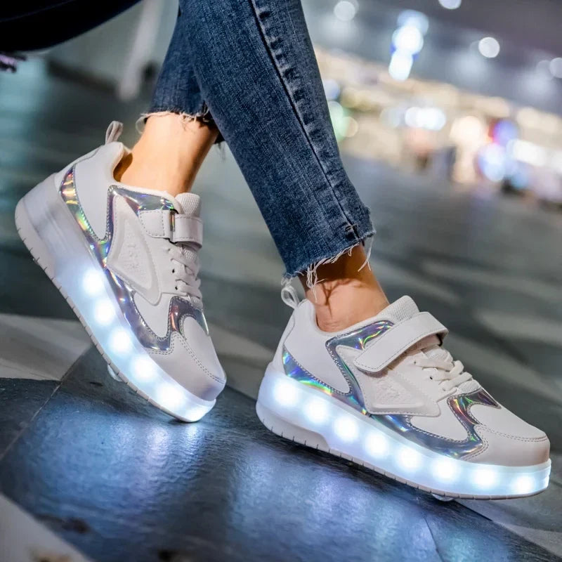 LED Rollschuhe Kinder Synthetisch Rosa mit Beleuchtung Rollschuhe Sneakers mit Rollen zum Spielen im Freien | Sansoti