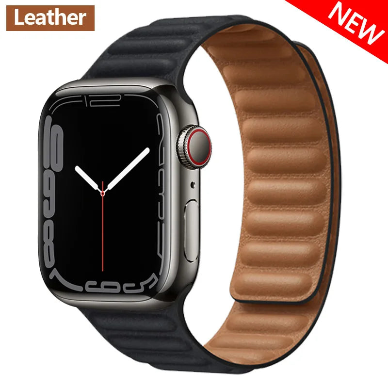 Leather Watch Band with Magnetic Closure 38-49mm Adjustable Smartwatch Accessory Wristband Stylish | Sansoti