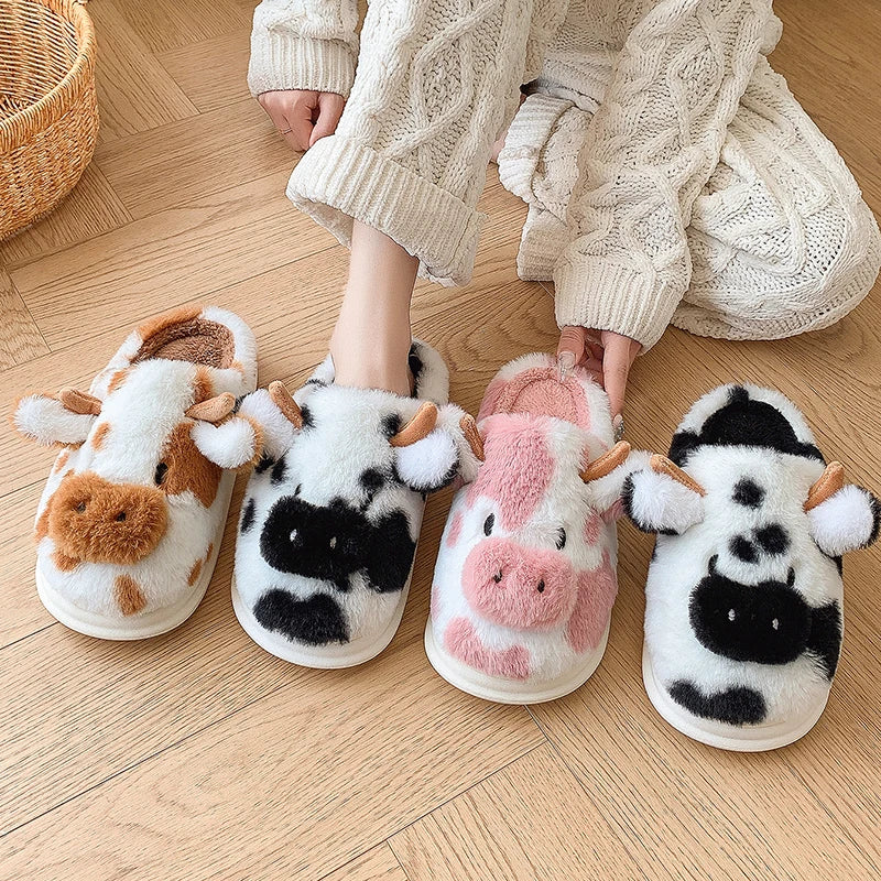 Pluche Koeiensloffen Dames Winterpantoffels Zacht Fluffy Indoor Huisschoenen Platform Warm Comfort Antislip | Sansoti