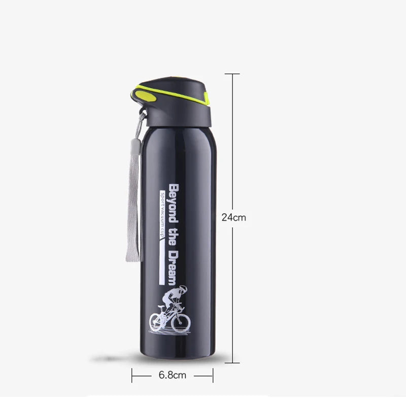 Bicycle Thermos Bottle 500ml Double-Walled Stainless Steel Sports Cap Carrying Strap Insulation Temperature Retention Water Bottle | Sansoti