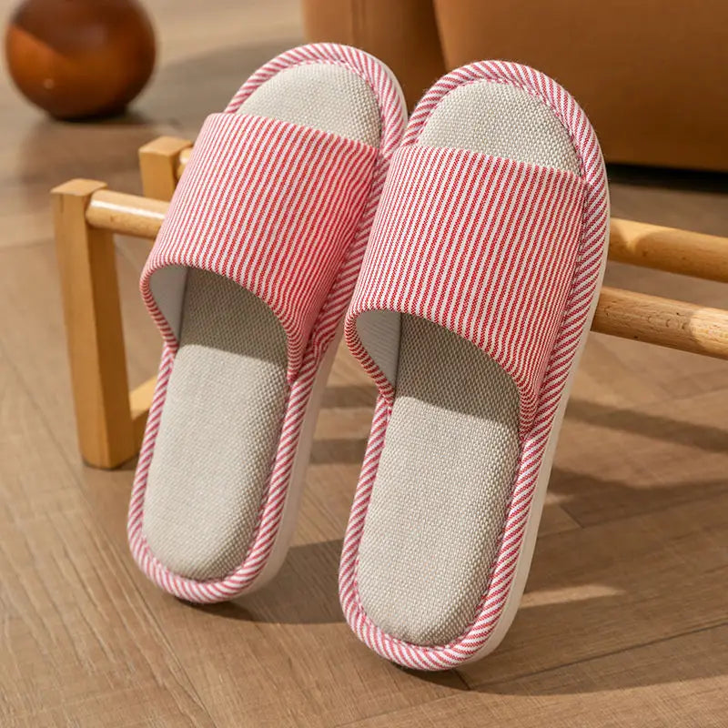 Linen Unisex House Slippers Lightweight Indoor Open Sole Breathable Comfortable Slippers Four Seasons | Sansoti
