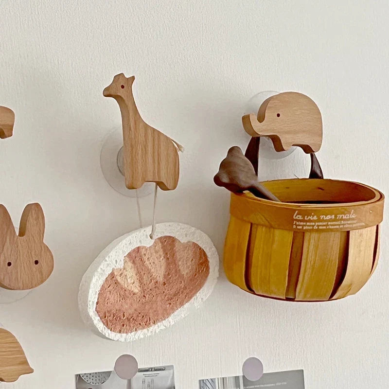 Crochets muraux en bois animaux autocollants, porte-manteaux pour chambre d'enfant, design scandinave, décoration murale | Sansoti