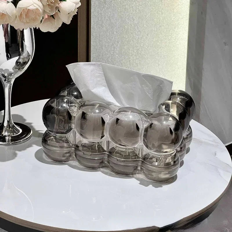Round Acrylic Tissue Box Transparent Sculptural Shape Living Room Bedroom Office Decorative Interior Object | Sansoti