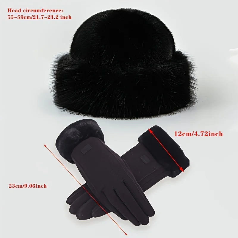 Pluche Winterset Muts en Handschoenen Dames Heren Dikke Fleece Beanie Oudroze Zwart Wit Warm Winter Skimuts | Sansoti