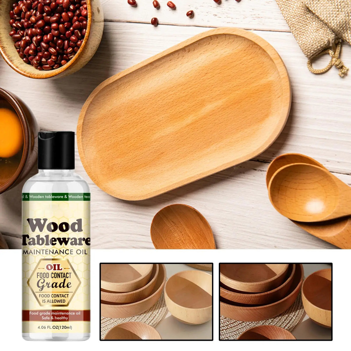Verzorgingsolie voor Houten Snijplanken 120ml - Natuurlijke Bescherming Keukenblad Aanrechtblad Servies Bamboe | Sansoti