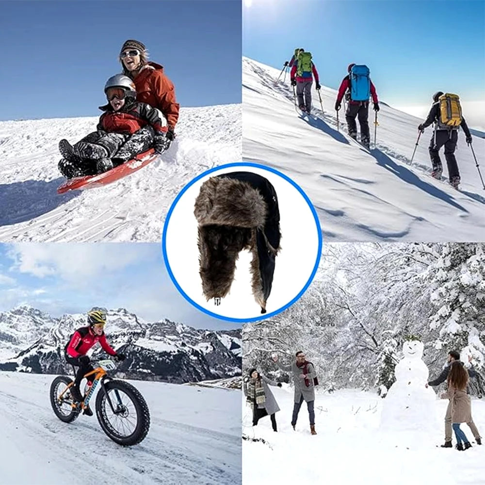 Unisex Fur-Lined Winter Hat with Ear Flaps, Adjustable Ski Snowboard Warm Outdoor Hat for Adults | Sansoti