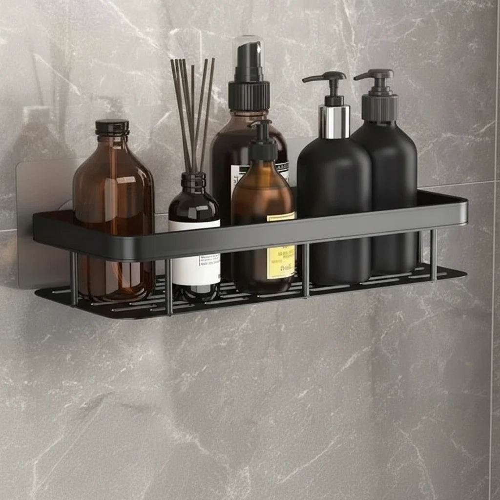Bathroom Shelf Self-Adhesive No Drilling ABS Stainless Steel Corner Shelf Shower Scandinavian Modern | Sansoti