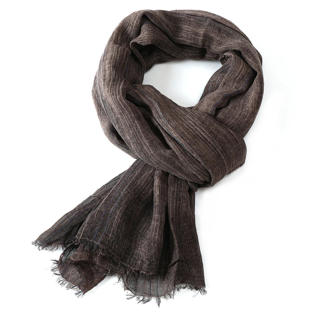 Gestreifter Baumwoll-Leinen-Schal für Herren mit Fransen, Herbst-Winter-Halstuch, Unisex, warmes, modisches Accessoire | Sansoti
