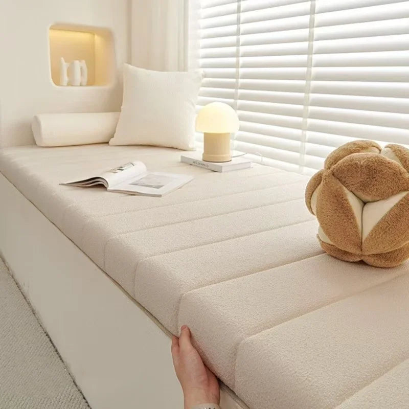 Velvet seat cushion, 4 cm thick, non-slip teddy bench mat for garden benches, windowsills, indoor and outdoor garden furniture | Sansoti