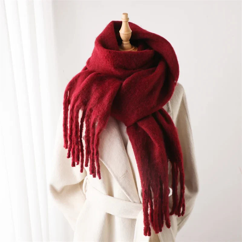 Luxuriöser Winterschal mit großen Quasten für Damen, 240x38cm, Kaschmir-Optik, warmer Halsschal und Stola für die Feiertage und den Winter | Sansoti