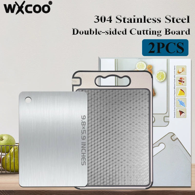 Dubbelzijdige Snijplank RVS 304 Antislip Diamantpatroon Keukenaccessoire voor Groente Vlees Fruit Brood | Sansoti