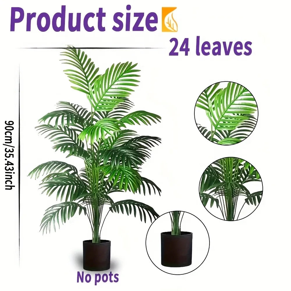 Kunstpflanze Areca Palme 90cm 24 Blätter Außen Innen Wohnzimmer Schlafzimmer Künstliche Palme Dekorativer Kunstbaum Set 2 | Sansoti