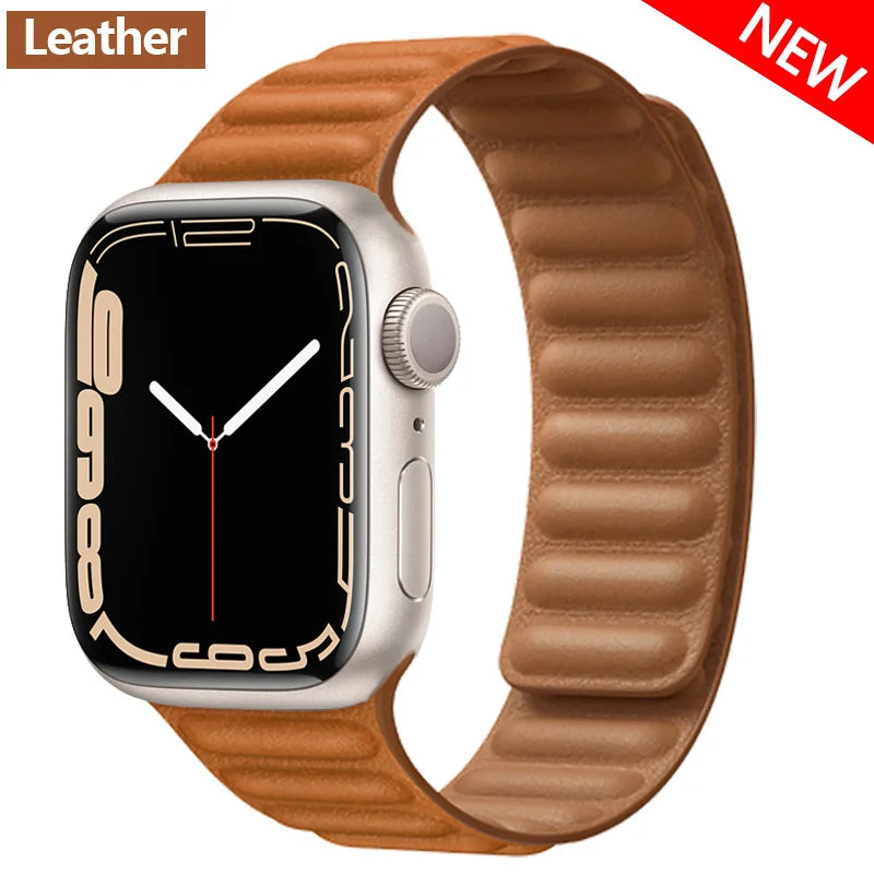 Leather Watch Band with Magnetic Closure 38-49mm Adjustable Smartwatch Accessory Wristband Stylish | Sansoti
