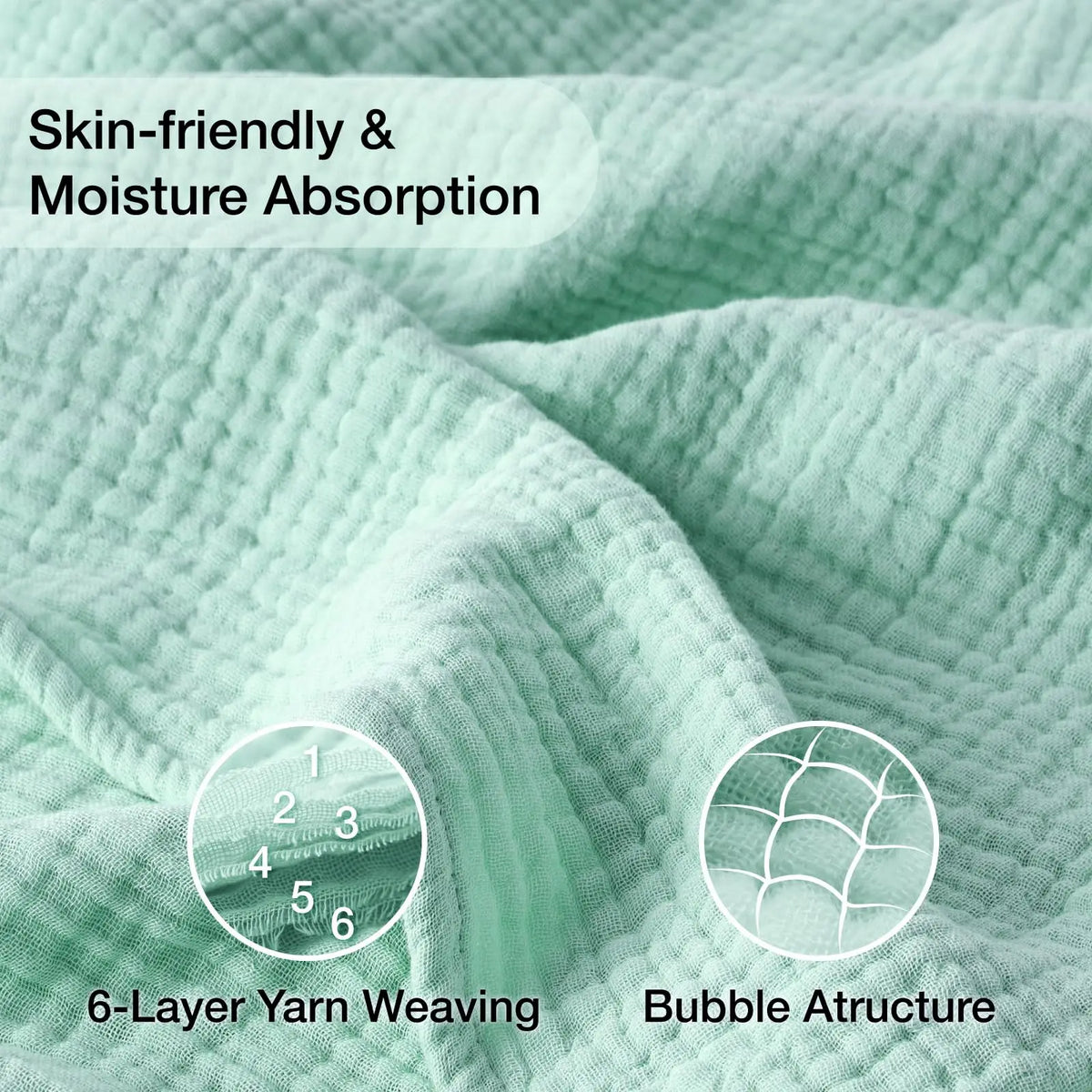 Muslin Throw Six-Layer Cotton Blanket Soft Breathable 198x229cm Bed Sofa Living Room Year-Round Comfort Warmth | Sansoti