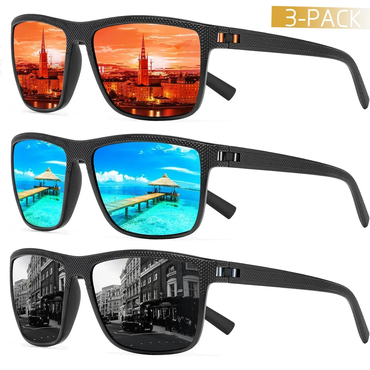 Polarized Sunglasses Set of 3 Pieces UV400 Protection Lightweight Frame | Sansoti