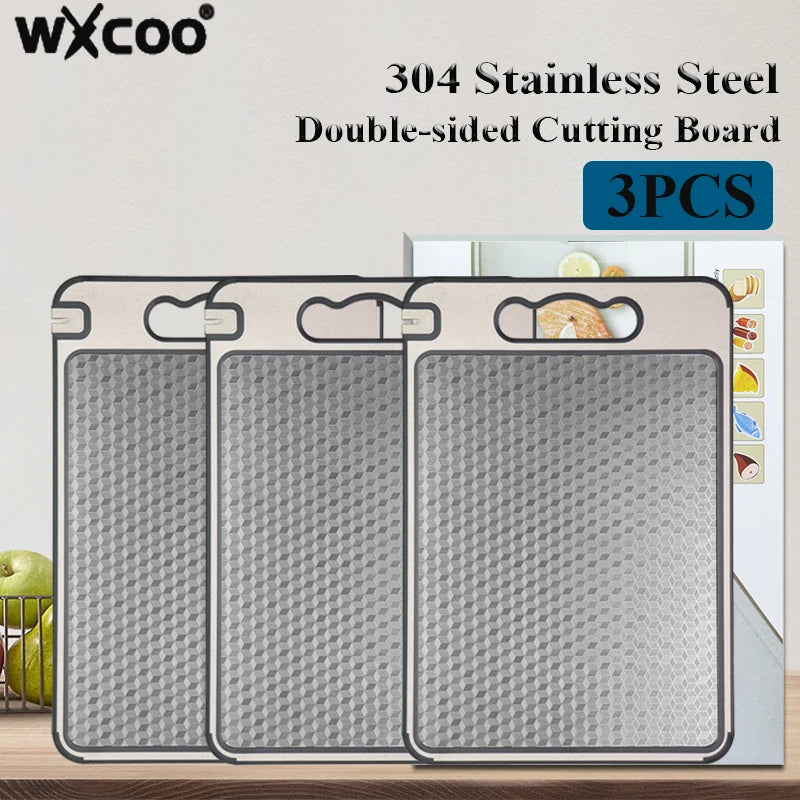 Dubbelzijdige Snijplank RVS 304 Antislip Diamantpatroon Keukenaccessoire voor Groente Vlees Fruit Brood | Sansoti
