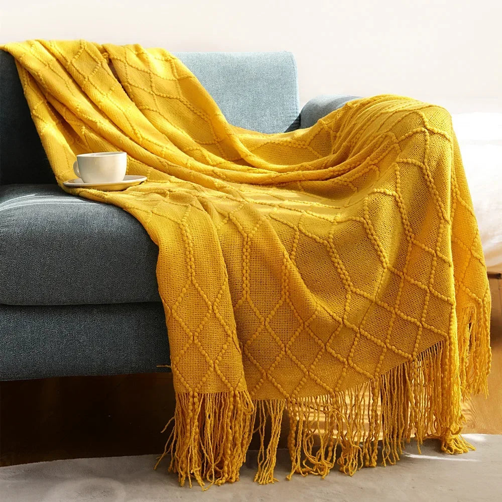 Knitted Acrylic Throw, Soft and Warm, Scandinavian Pattern, Sofa Blanket, Bedroom and Living Room Decorative Blanket | Sansoti