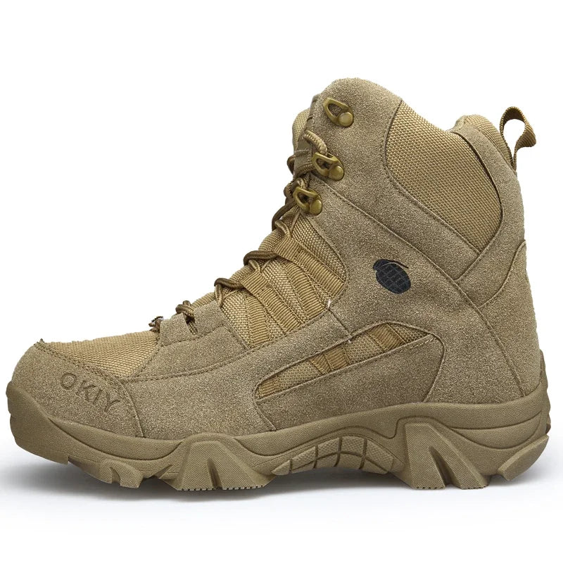 High-Top Men's Hiking Shoes Waterproof Canvas Outdoor Boots Platform Sole Split Leather Climbing Shoes Outdoor | Sansoti
