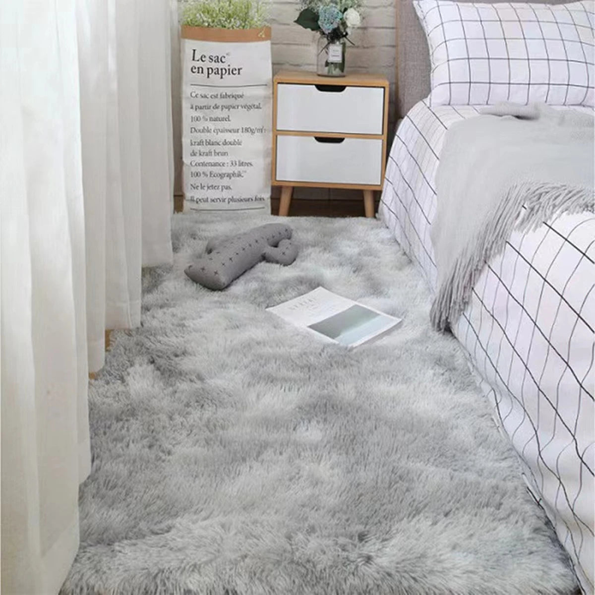 Fluffy Teppich Mikrofaser Rutschfest Grau Weiß Braun Schlafzimmer Wohnzimmer Flauschiger Teppich Nachttisch Shaggy Weich | Sansoti