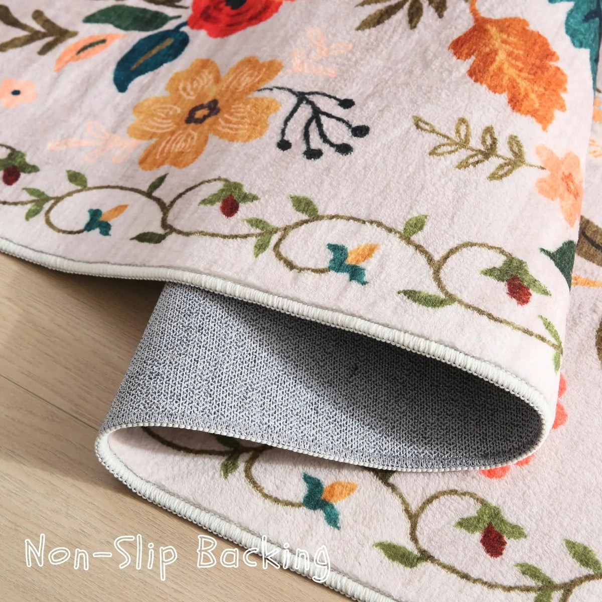 Non-Slip Runner with Floral Pattern, Washable Polyester, Rubber Backing, Hallway, Kitchen, Entryway, Living Room Decorative | Sansoti