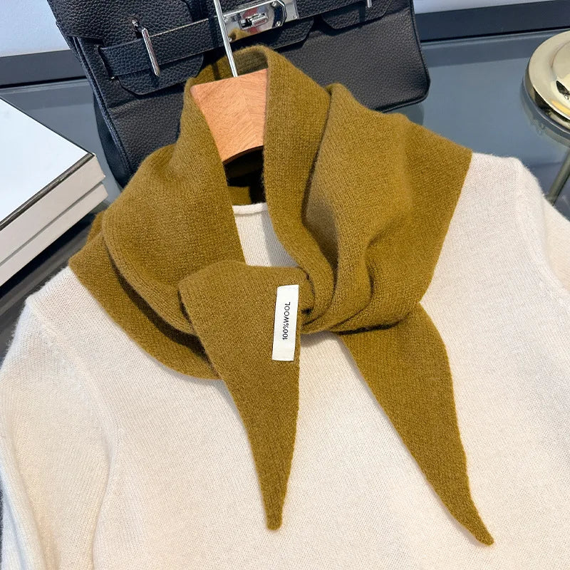 Gebreide Wollen Driehoekssjaal Dames Winterwarm Zachte Halsdoek Effen Kleur Design Comfortabel Stijlvol | Sansoti