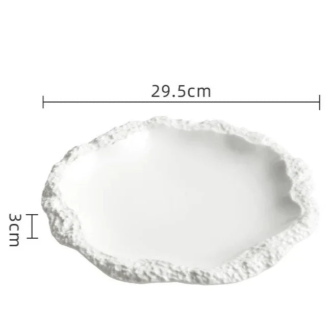 Ceramic Plate with Rock Texture Edge Finish – For Table Decoration and Daily Use | Sansoti