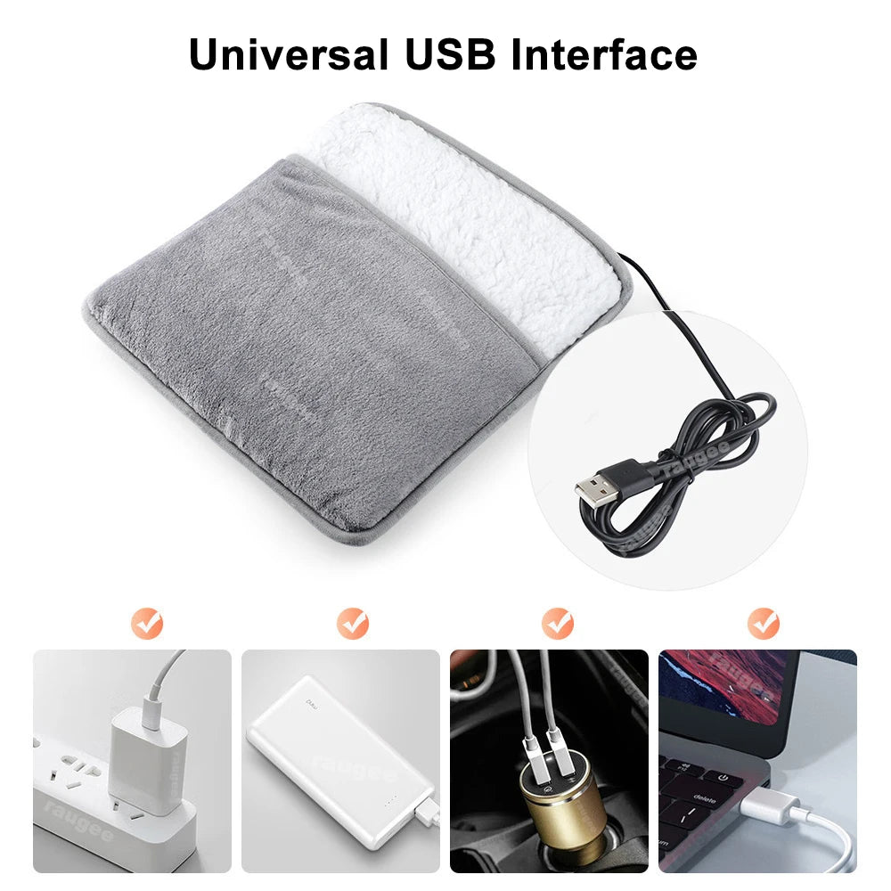 Elektrische Voetverwarmer USB Verwarmingskussen Pluche Voetenzak Grijs Warm Comfort Huiskamer Slaapkamer | Sansoti