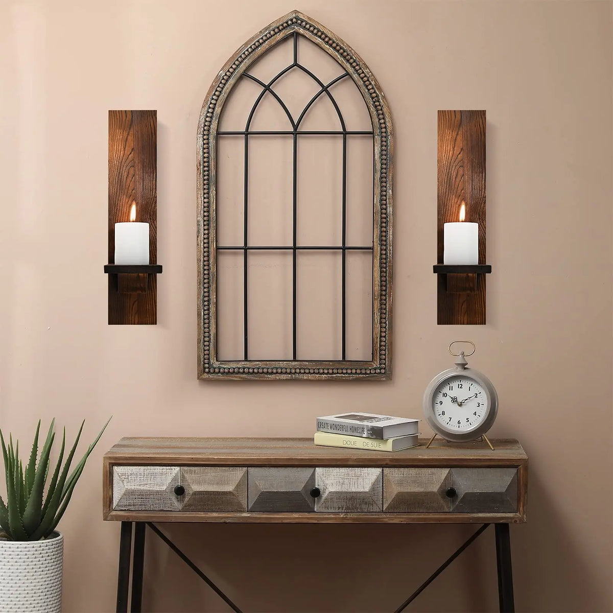 Japandi Wandkerzenhalter Holz Rustikal Set 2 Stück Wandmontage Kerzenhalter Wohnzimmer Schlafzimmer Vintage Wanddekoration Säulenkerzenhalter | Sansoti
