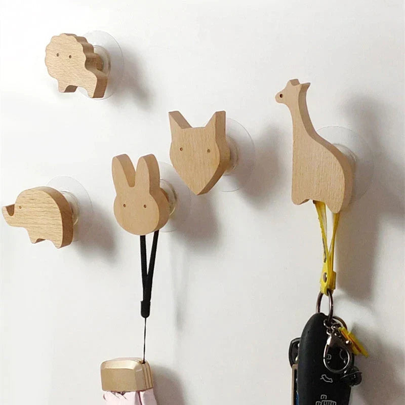 Crochets muraux en bois animaux autocollants, porte-manteaux pour chambre d'enfant, design scandinave, décoration murale | Sansoti