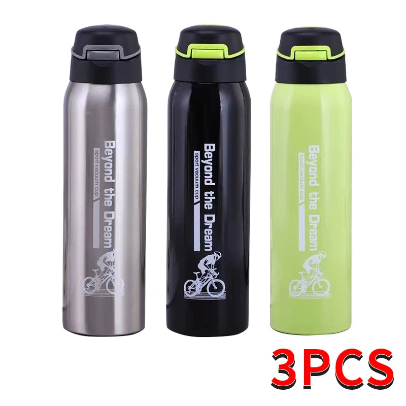 Thermosfles Fiets 500ml Dubbelwandig RVS Drinkfles Sportdop Draagkoord Isolatie Temperatuurbehoud Waterfles | Sansoti