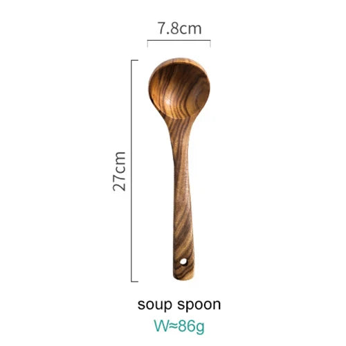 8-Piece Acacia Wood Cookware Set with Holder for the Kitchen | Sansoti