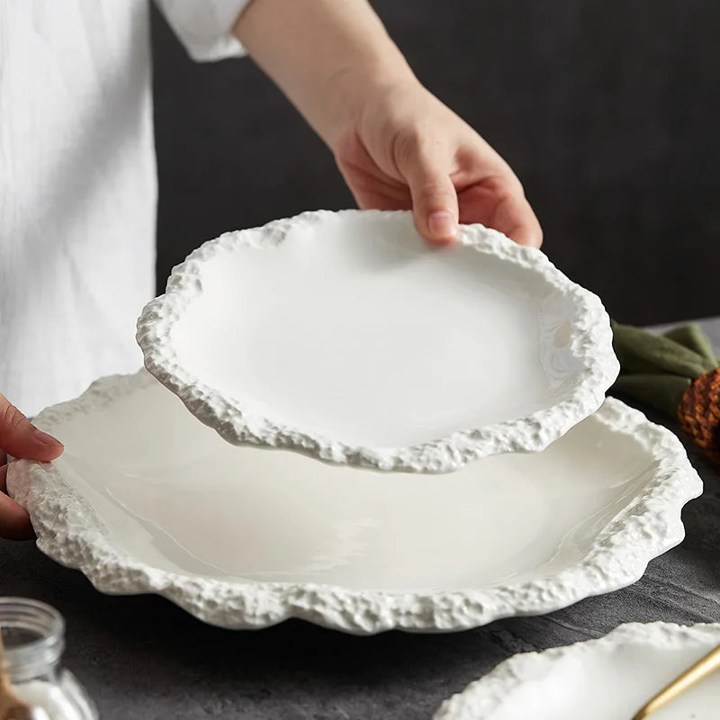 Ceramic Plate with Rock Texture Edge Finish – For Table Decoration and Daily Use | Sansoti