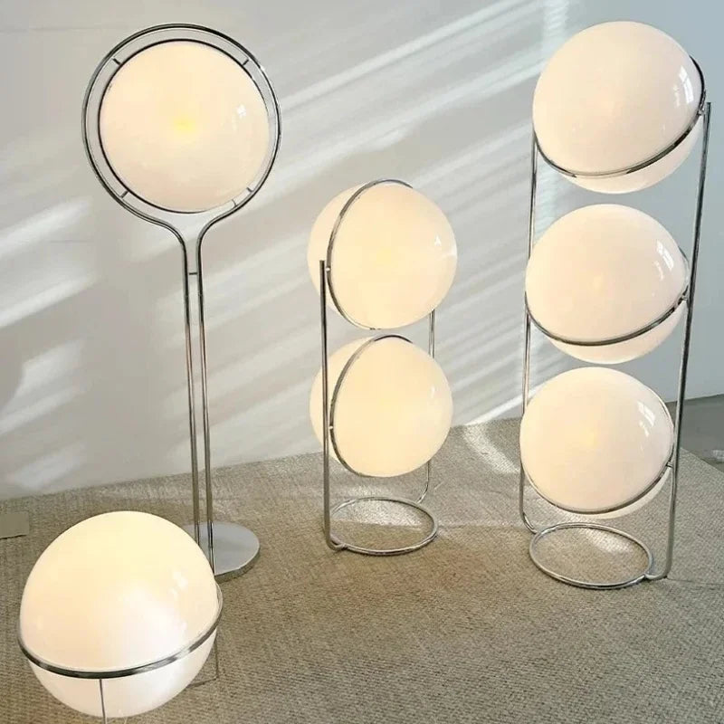 Floor Lamp Globe White Acrylic Chrome Metal Art Deco Design E27 LED | Sansoti
